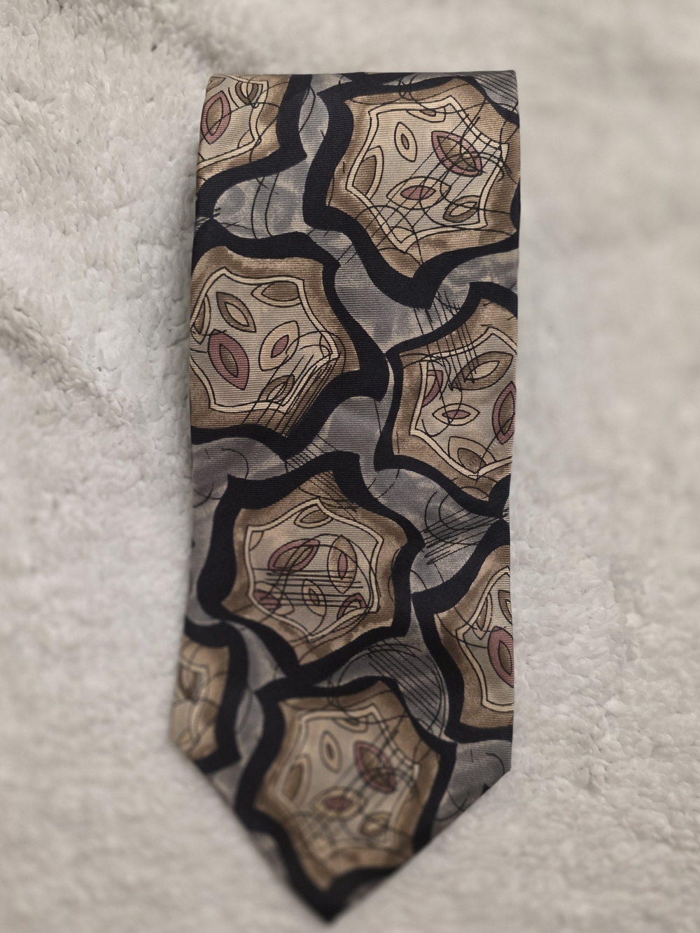 Dior Silk Tie in Beige, Gray and Pink Geometric Pattern